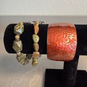 Handmade Copper Cuff & Natural Stone Boho Bracelet Set (3)
